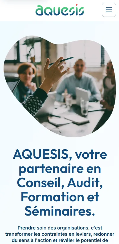 Accueil en vu mobile du site Aquesis