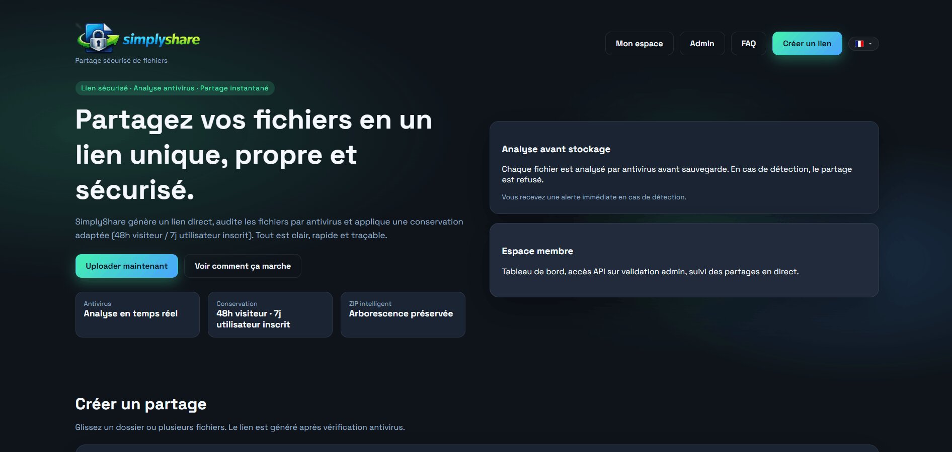 SimplyShare Plateforme de partage de fichiers (SaaS)