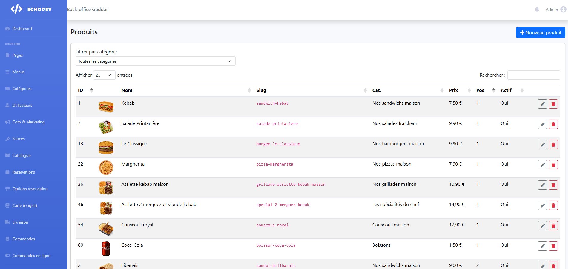 Gestion des produits
