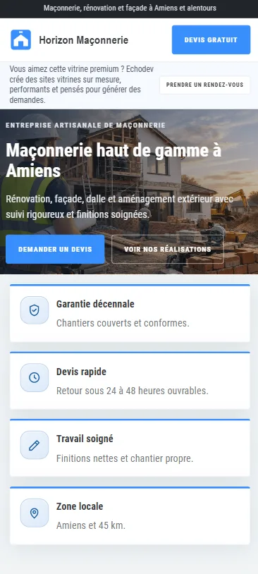 vue mobile du site d'entreprise du bâtiment