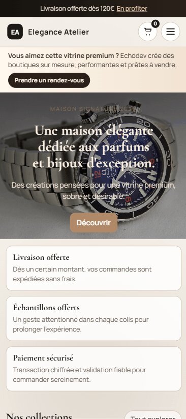 Vue mobile boutique e-commerce
